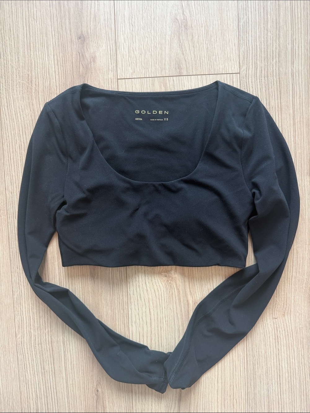 Aritzia Golden Black Scoop-Neck Long Sleeve Crop Top